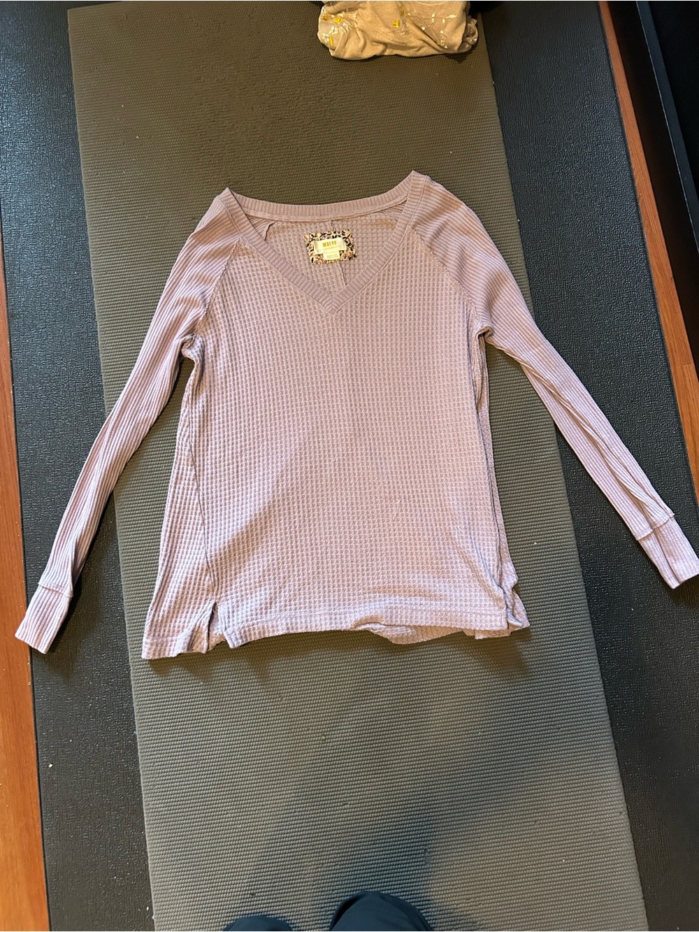 Anthropologie Women's Long-Sleeve Waffle V-Neck Top - Lavender